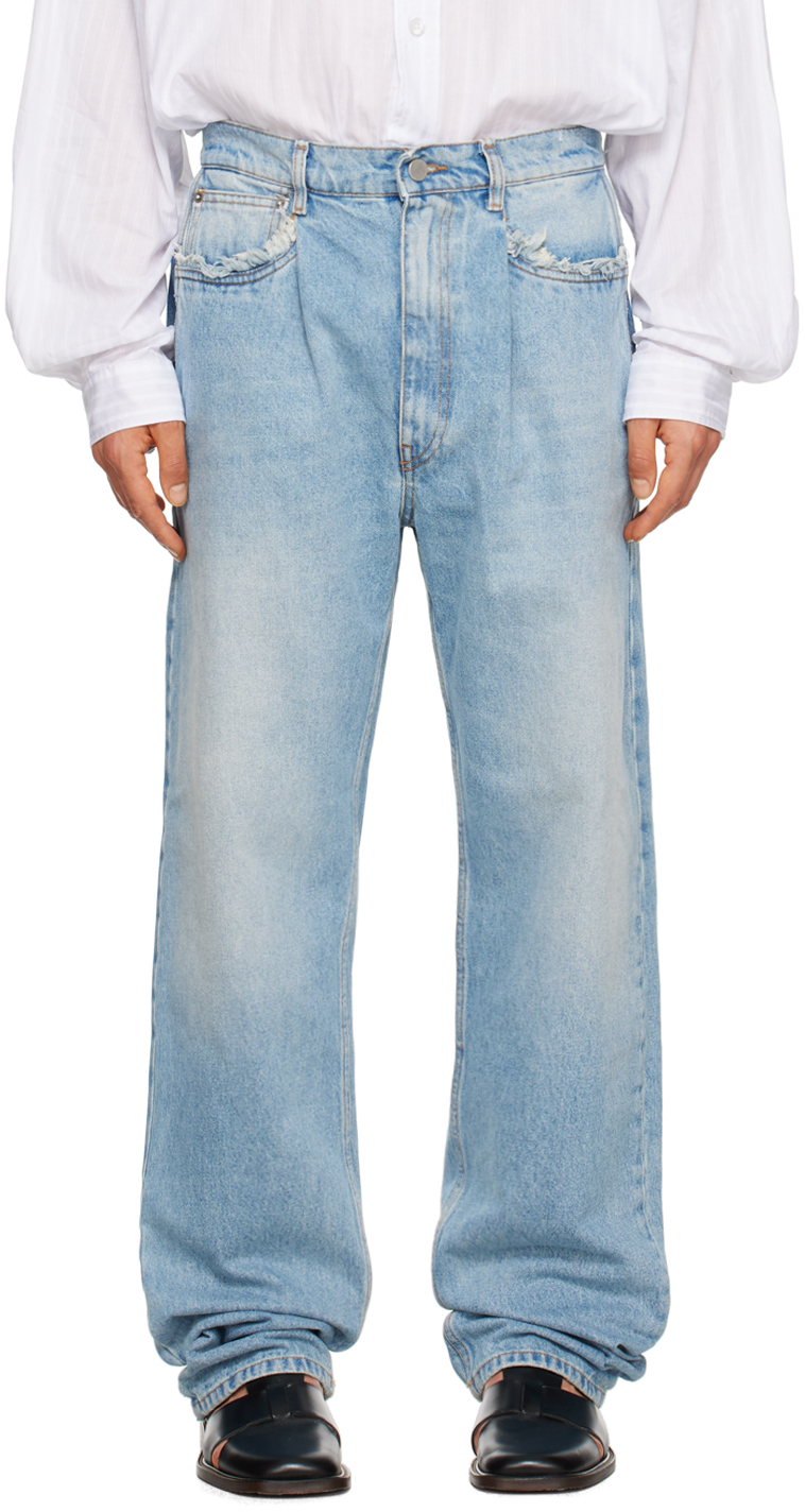 Shop Hed Mayner Blue Seam Pocket Jeans In Stone Washed Blue