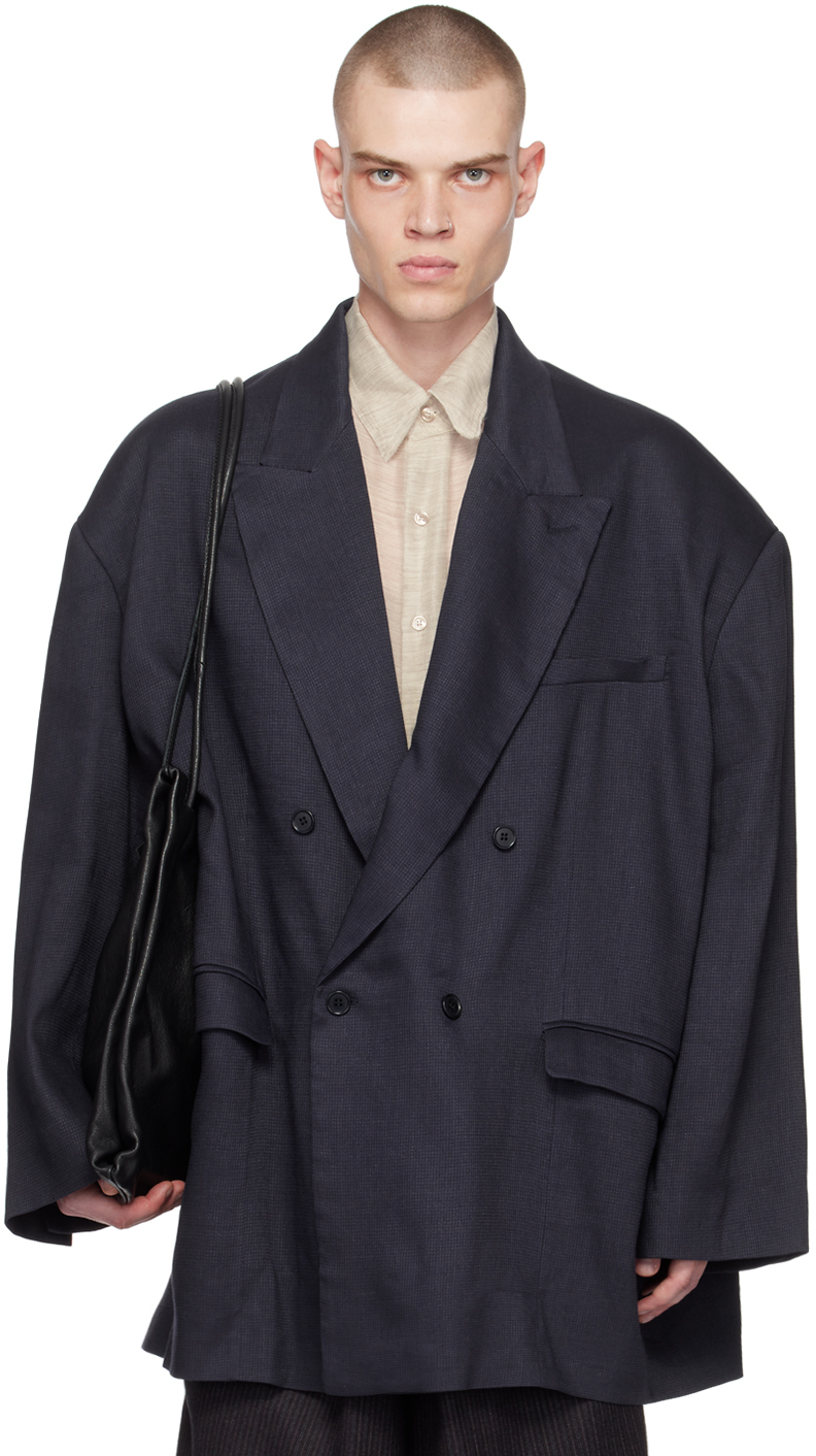 Navy Double-Breasted Blazer by Hed Mayner on Sale