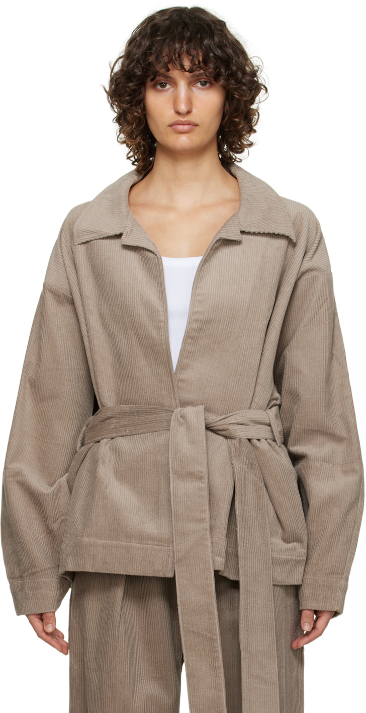 Deiji Studios Taupe 'the Cord House' Dressing Gown In Stone