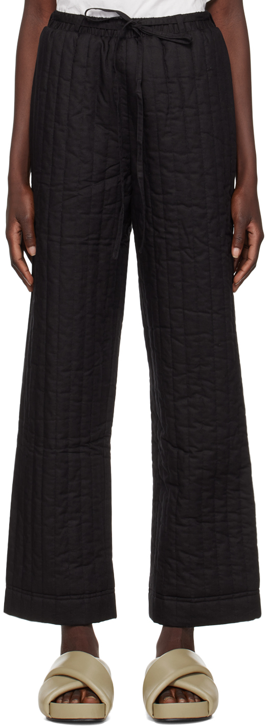 Deiji Studios Belted Quilted Padded Linen And Cotton-blend Straight-leg Pants In Black