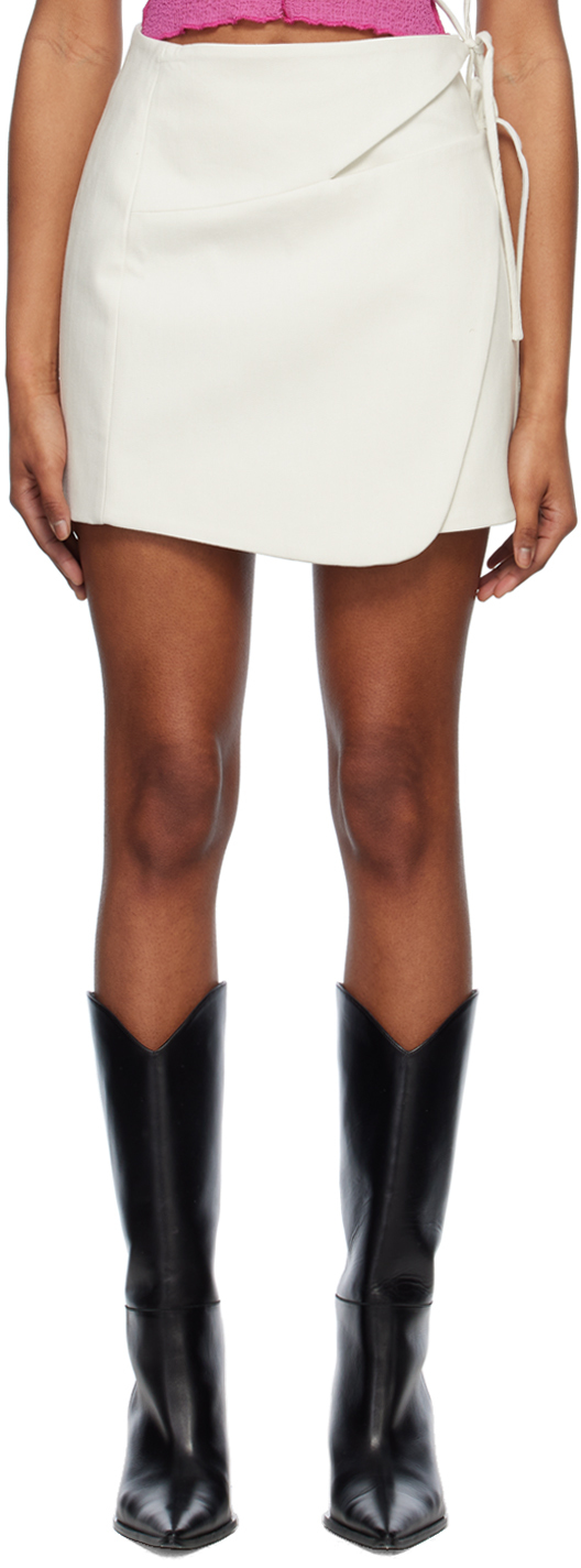 Yuzefi Off-white Wrap Denim Miniskirt In Off White