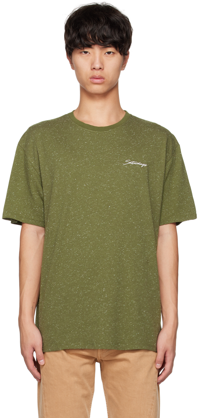 Saturdays NYC: Green Speckled Chain Script T-Shirt | SSENSE Canada