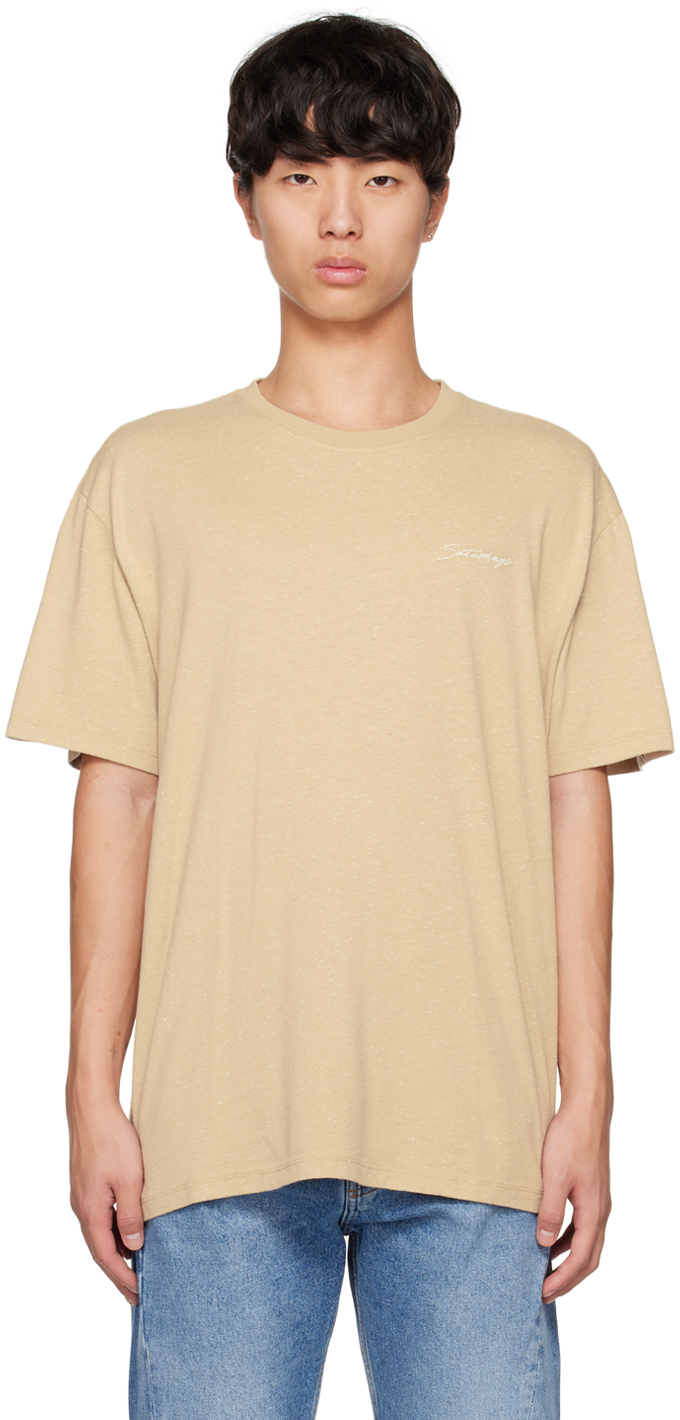 Shop Saturdays Surf Nyc Beige Chain Script T-shirt In Classic Khaki