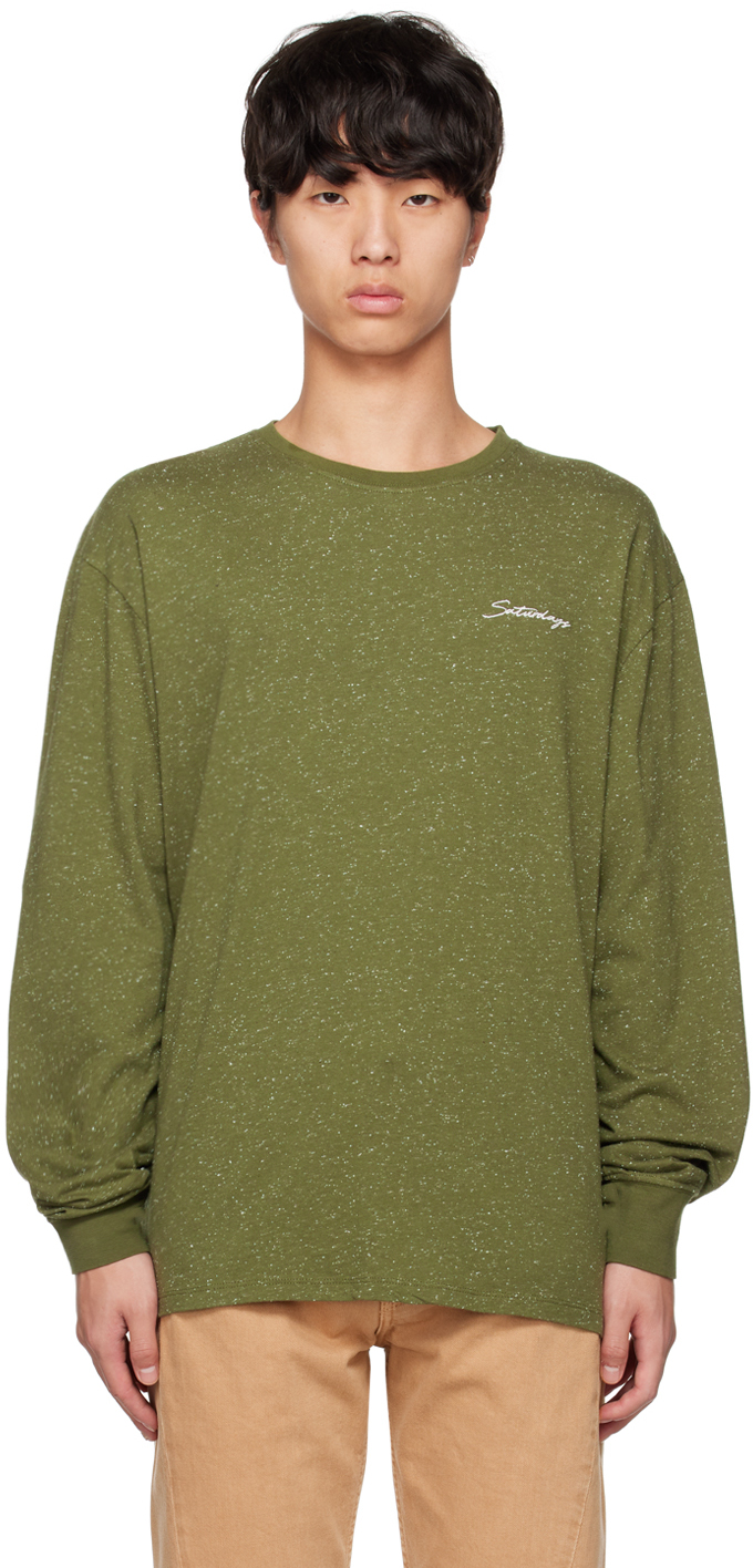 Saturdays Surf Nyc Green Speckled Chain Script Long Sleeve T-shirt In Army Green