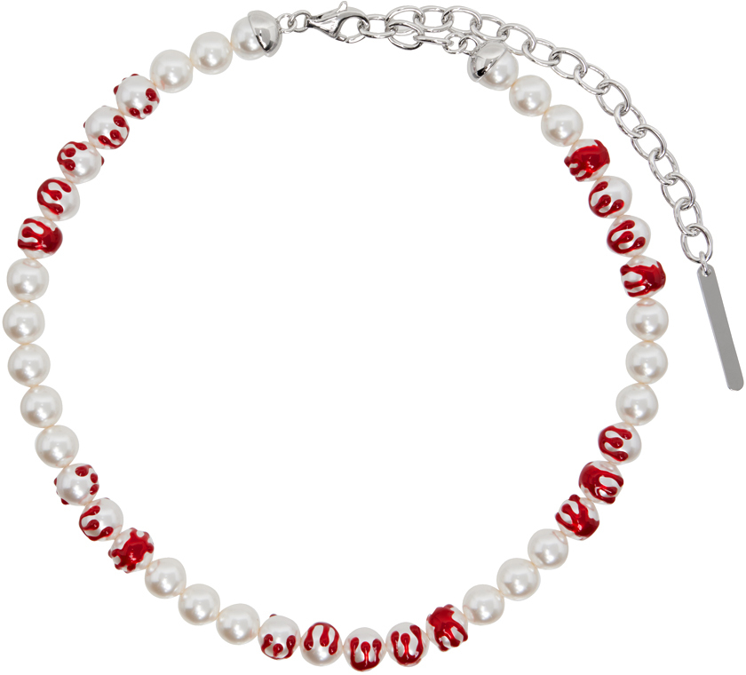 SSENSE Exclusive White & Red YVMIN Edition Pearl Necklace