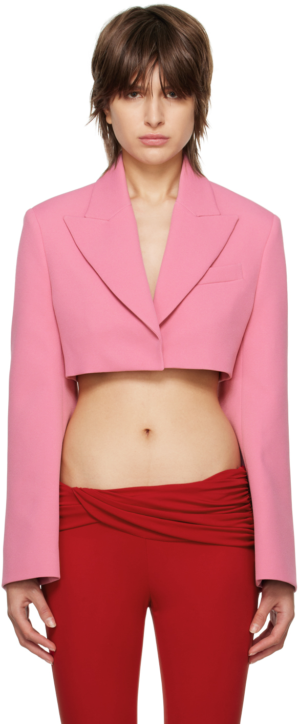 Shop Blumarine Pink Cropped Blazer In N0730 Bubble