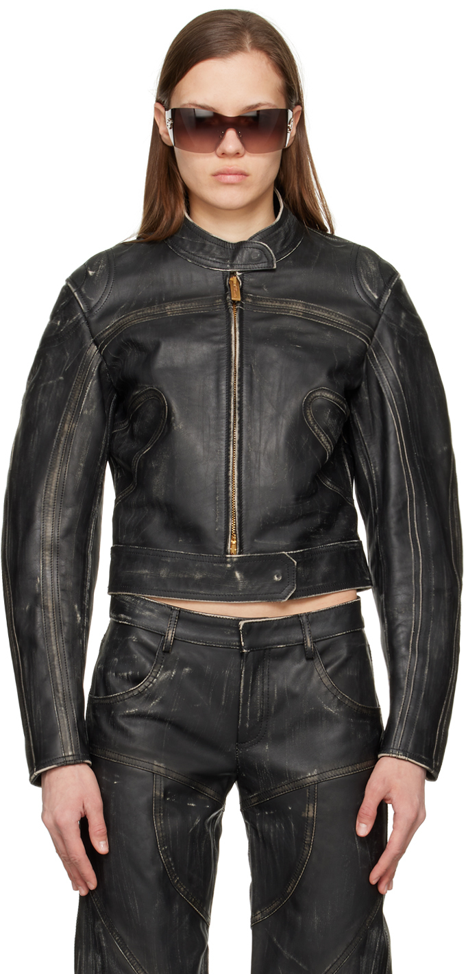 Blumarine Black Distressed Leather Jacket