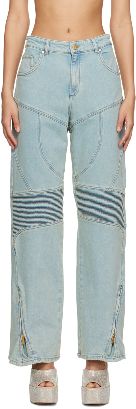 Blumarine Blue Panelled Wide-leg Jeans