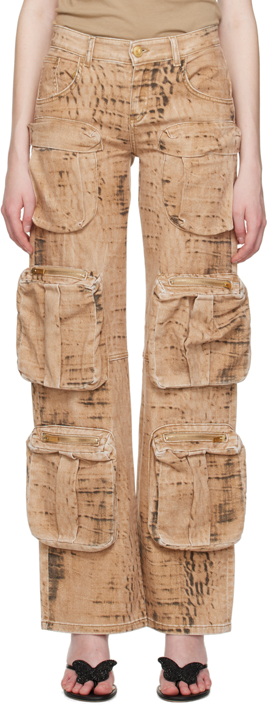 Blumarine Tan Camouflage Trousers In M5705 Lark/vetiver