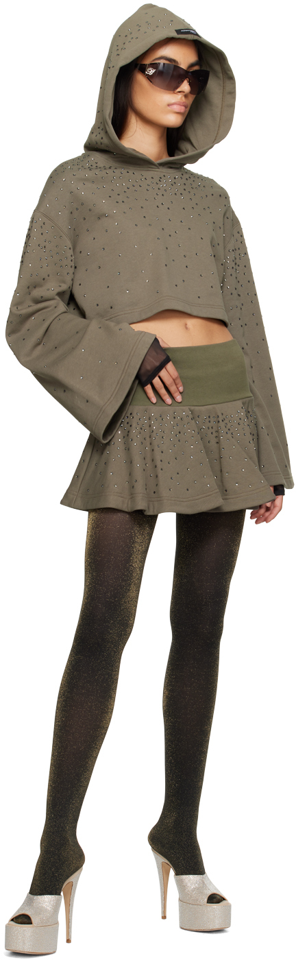 Blumarine Green Rhinestone Miniskirt In N0567 Vetiver