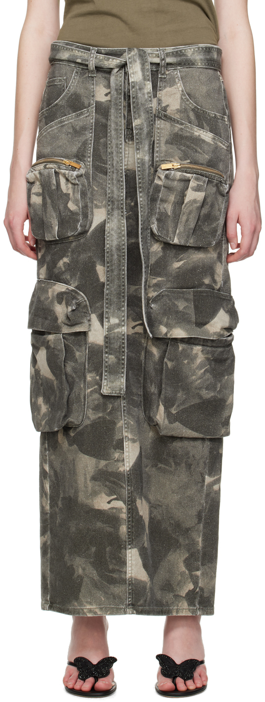 Blumarine: Khaki Cargo Denim Maxi Skirt | SSENSE