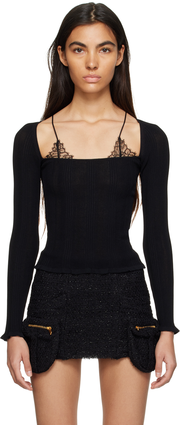 Blumarine Black Lace Sweater In N0990 Nero
