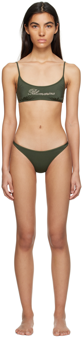 Blumarine Green Rhinestone Bikini In N0567 Vetiver