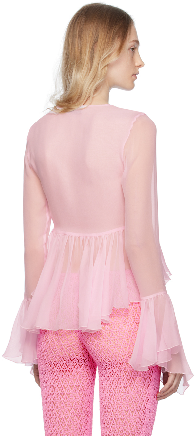 Blumarine Top Long Sleeve Silk In N0149 Chalk Pink