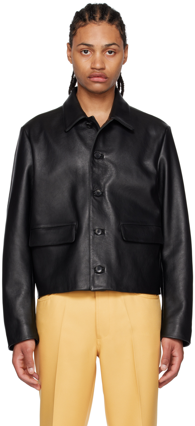Second / Layer Black Mad Dog Leather Jacket In Black Calf / Essenti