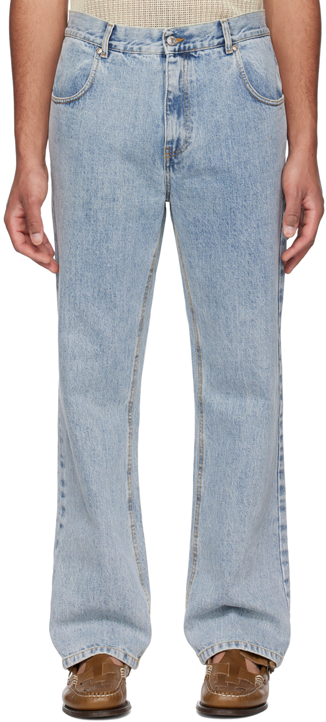Second / Layer Blue 'el Rico' Jeans In Stone Washed Indigo