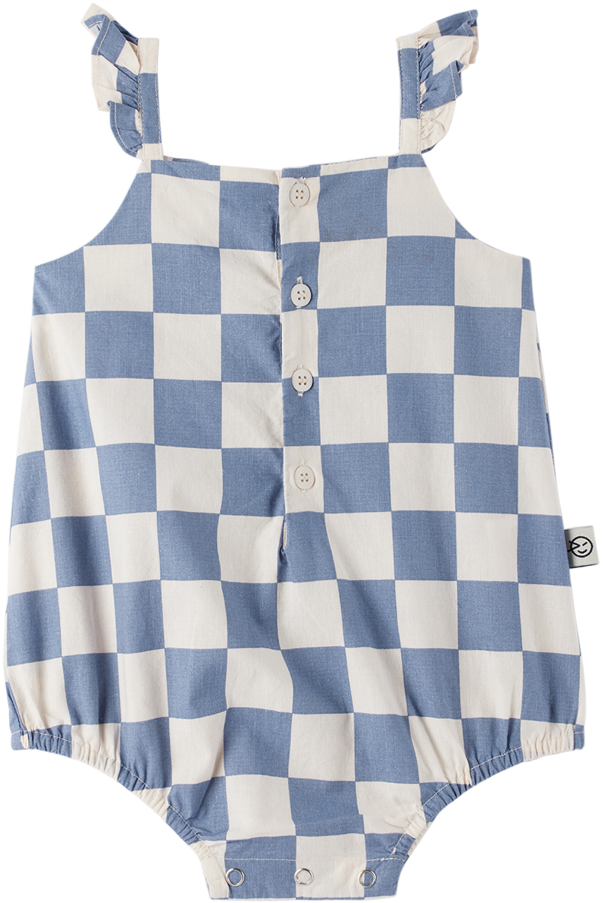 Wynken Baby Blue & White Cuore Romper In Dusk Blue