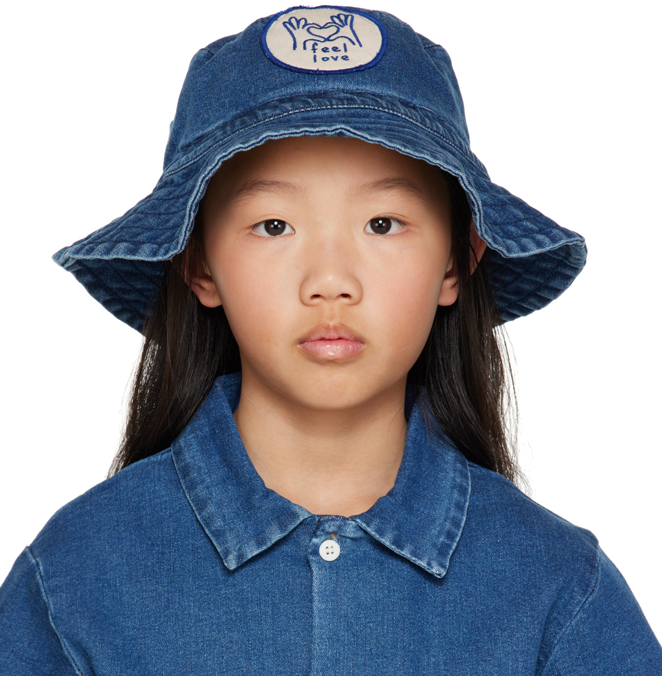 Kids Indigo Vivi Denim Bucket Hat by Wynken on Sale