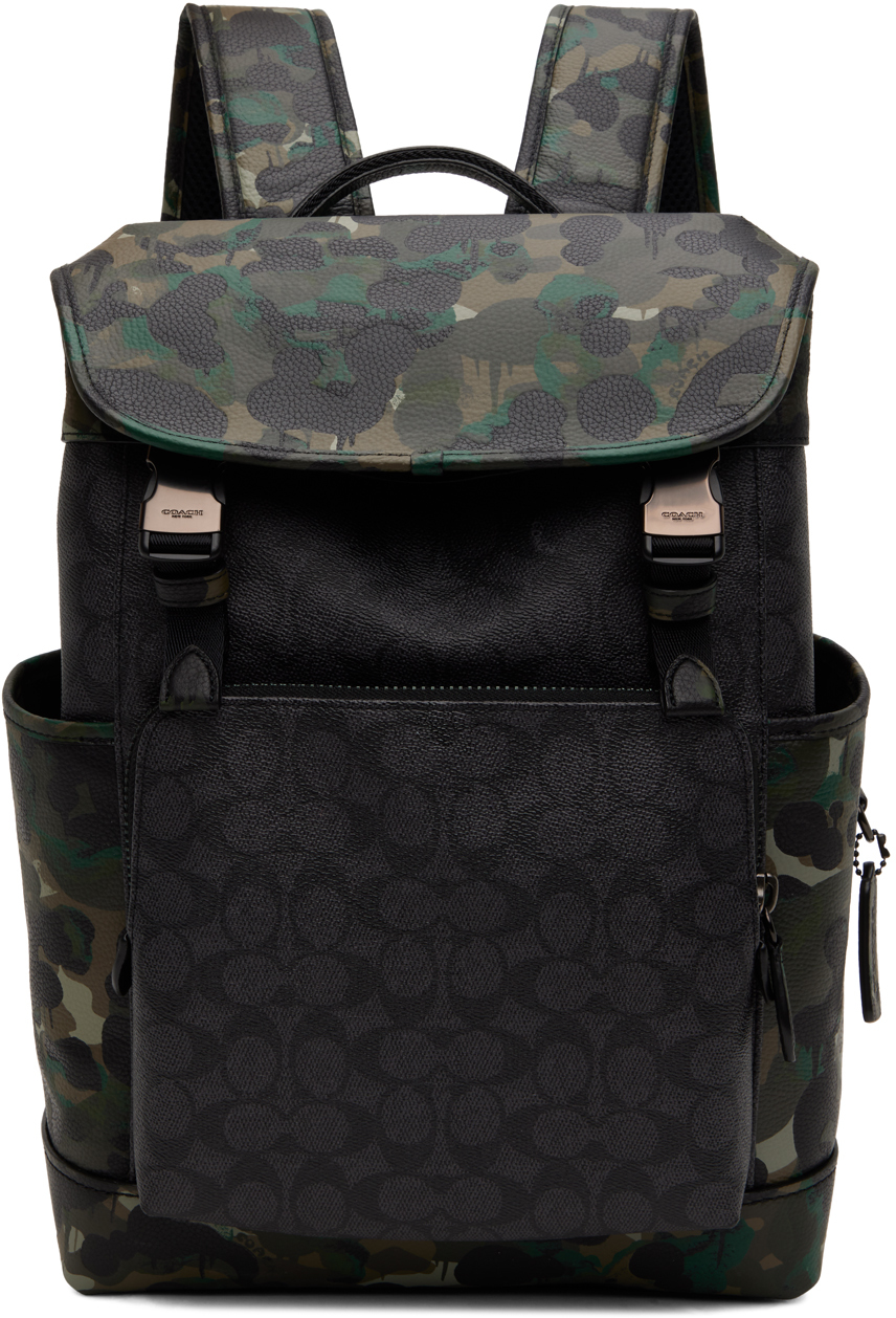Coach, Bags, Coach League Flap Backpack In Signature Canvas With Camo  Print