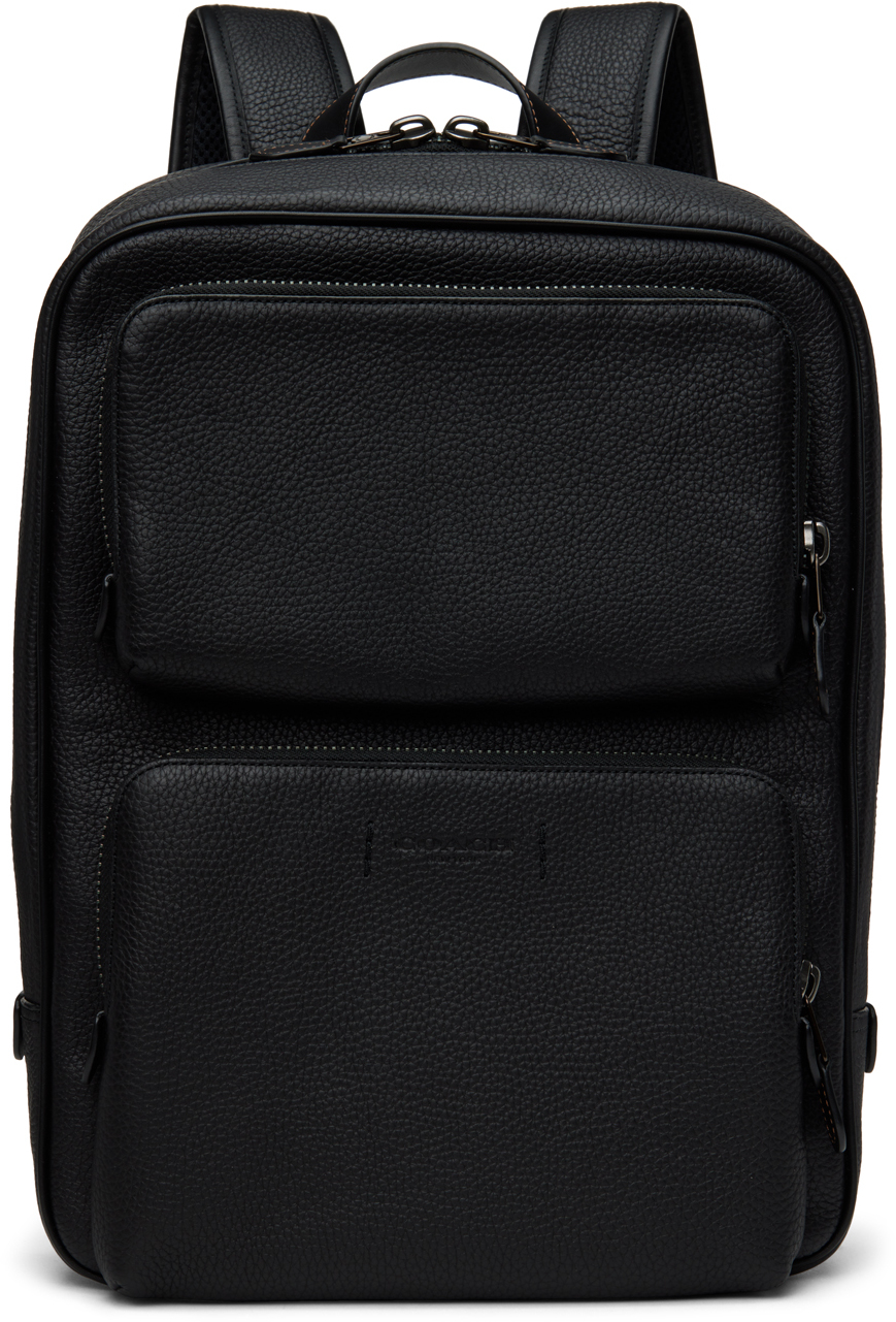 Coach Multi-pocket Leather Backpack In Black