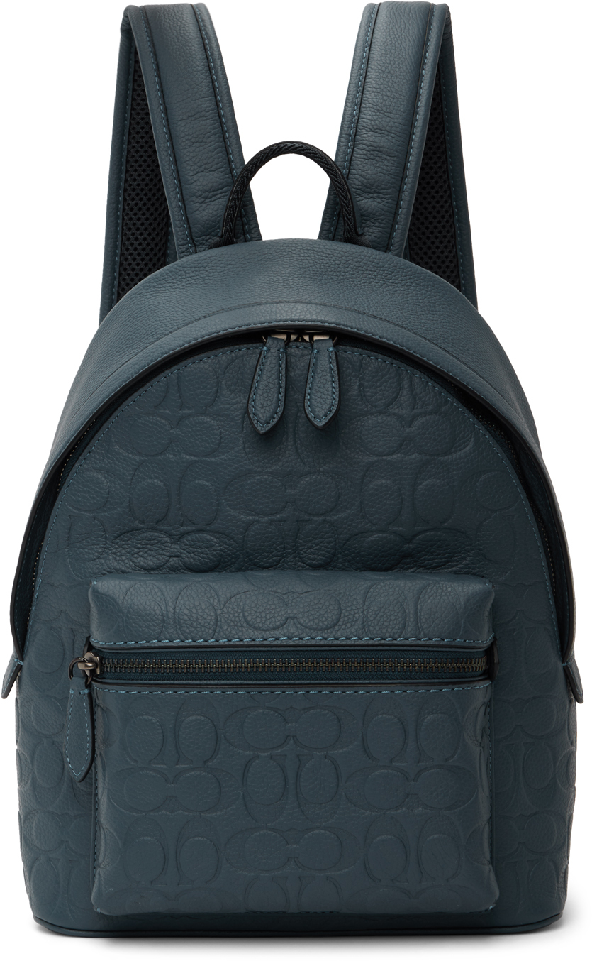 Coach Charter Debossed-logo Leather Backpack In Blau