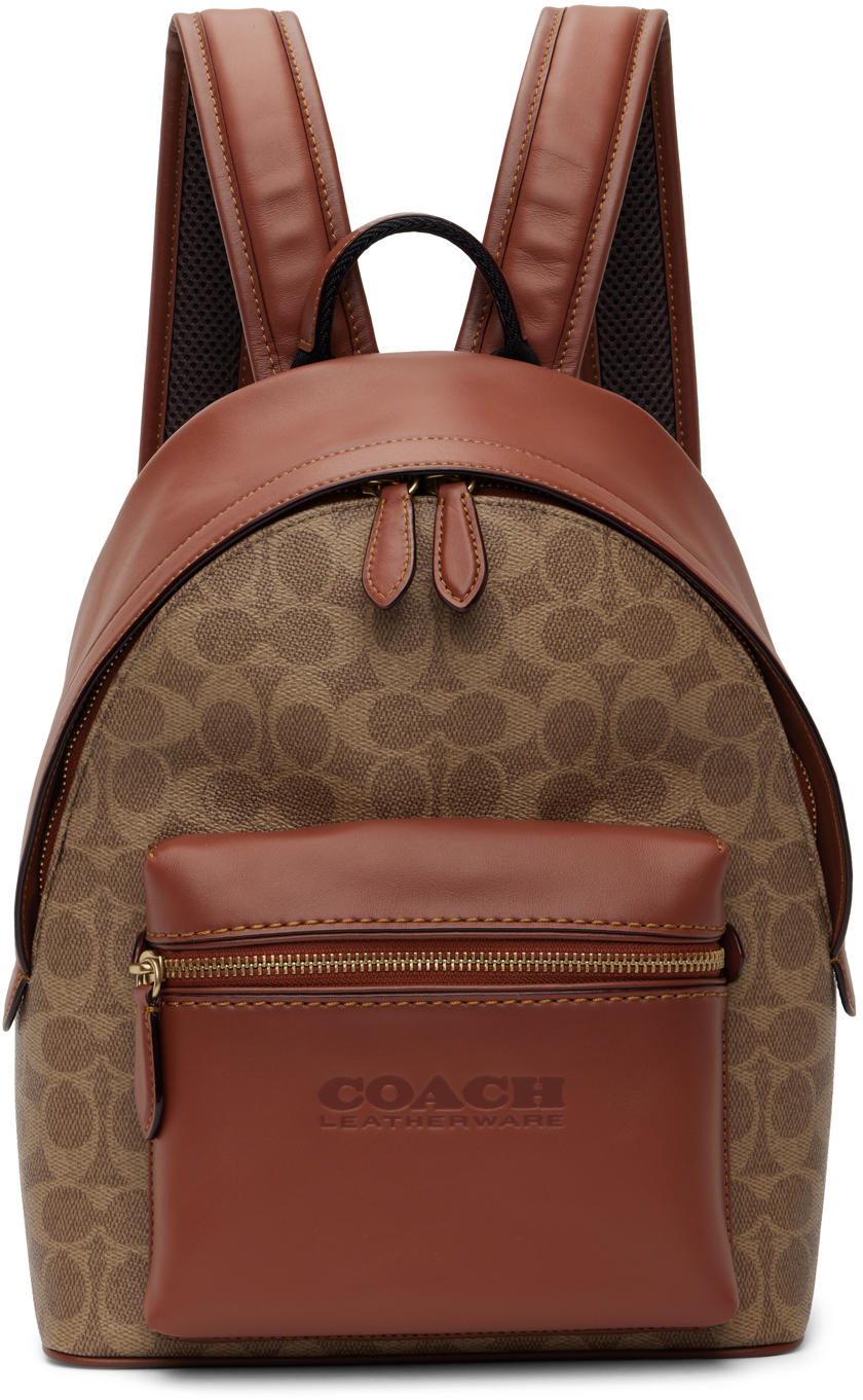 Coach Charter Logo Embossed Backpack In Brown