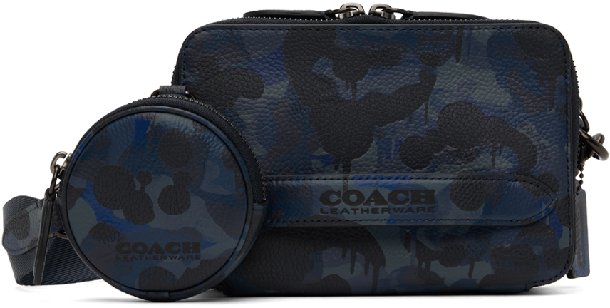 Coach Charter Camo-coated Pebble Leather Messenger Bag In Blue/midnight Navy