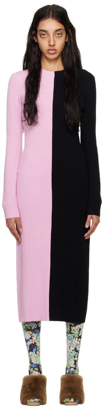 Stine Goya Chiara Two-tone Ribbed-knit Midi Dress In Pink_navy