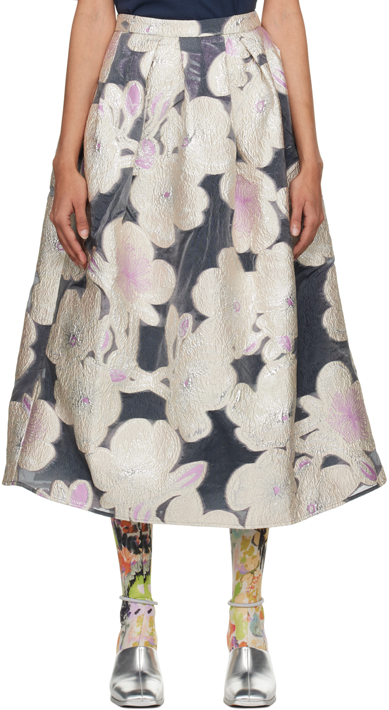 Shop Stine Goya Gray & Off-white Rue Midi Skirt In 4040 Jasmine Pink