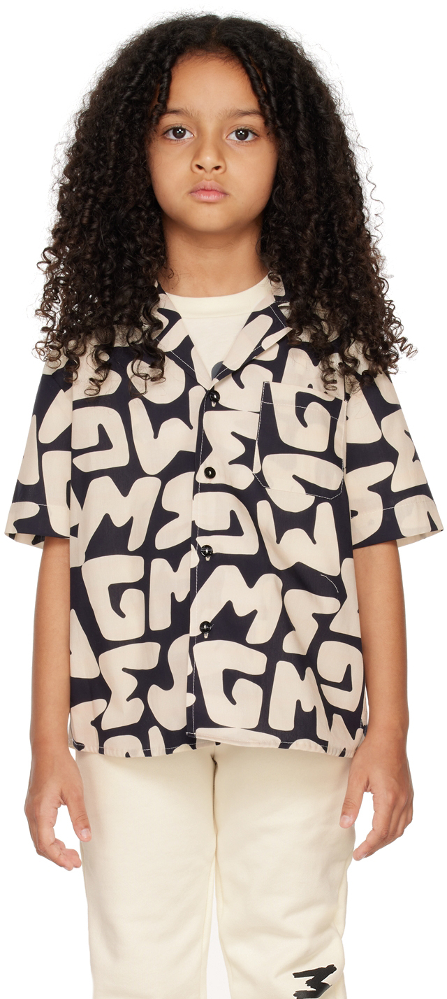 Msgm Kids Off-white & Black Printed Shirt In 200 Var. Unica