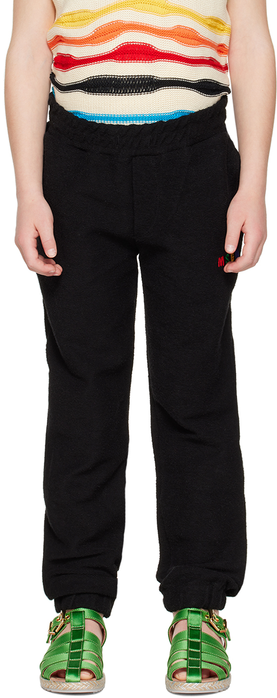 Msgm Kids Black Embroidered Lounge Pants In 110 Nero