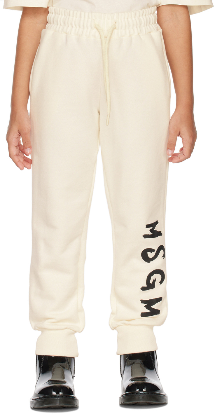 Shop Msgm Kids Off-white Printed Sweatpants In 13 Crema