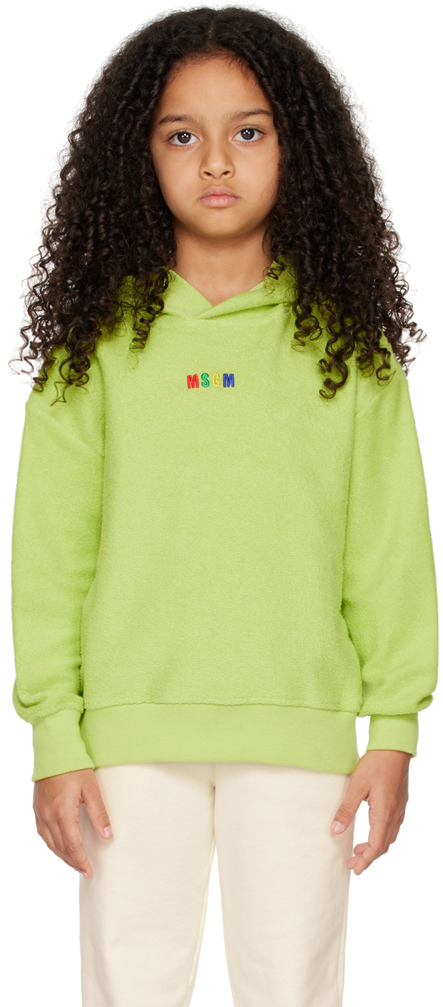 Msgm Embroidered-logo Hoodie In Green