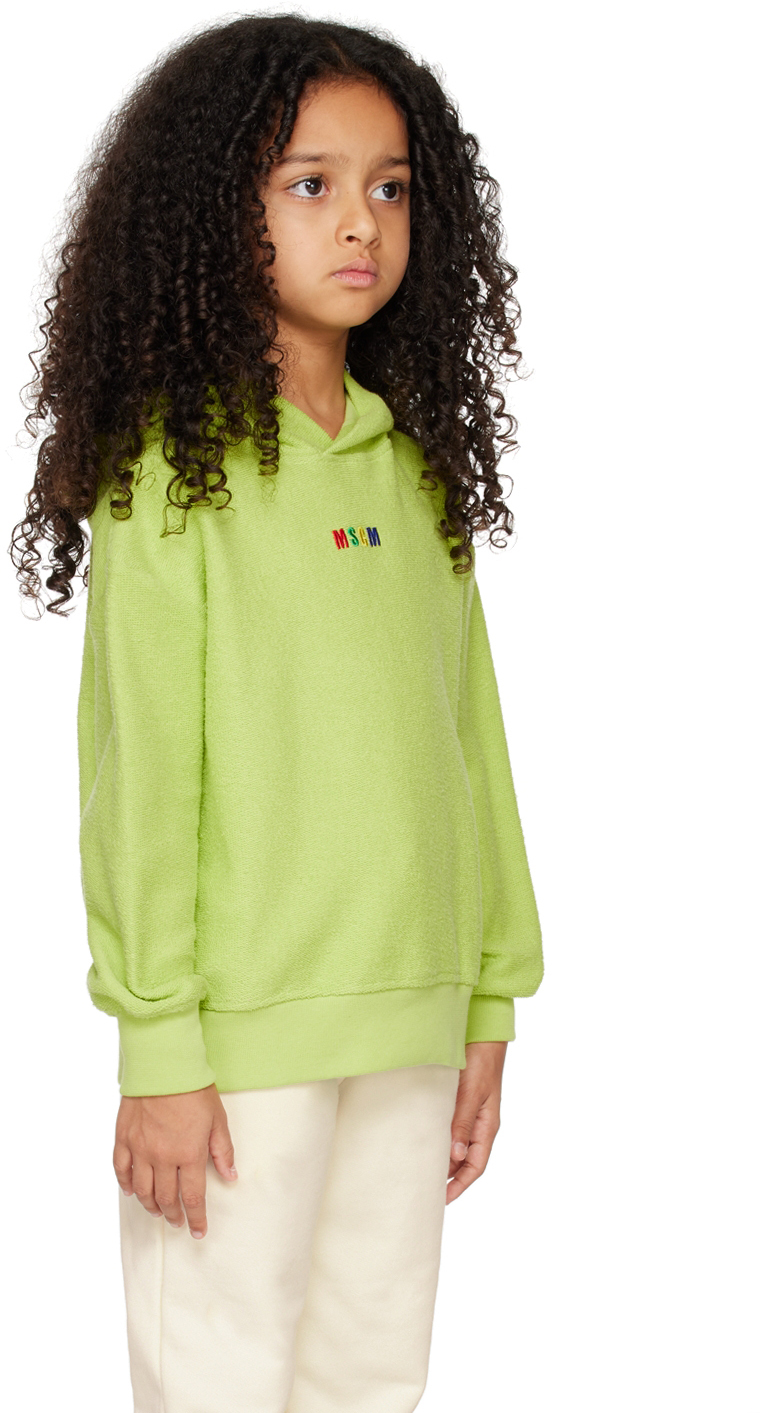 Shop Msgm Kids Green Embroidered Hoodie In 86 Lime