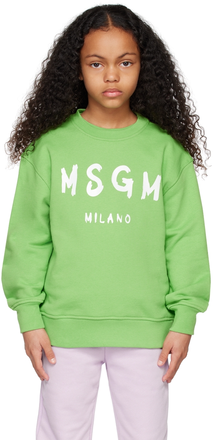 Msgm Logo-print Long-sleeved Sweatshirt In Green