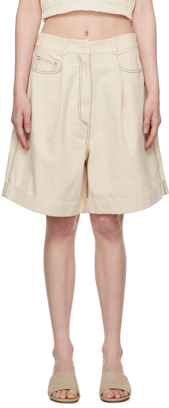 Cordera Off-white Pleated Shorts In Natural