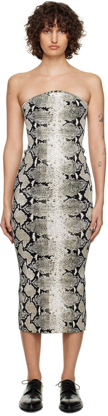 Khaite The Rumer Python Print Strapless Midi Dress In Black