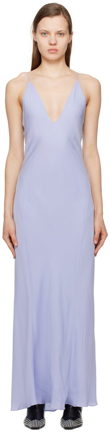 Khaite Carina V-neck Silk Maxi Dress In Lavender