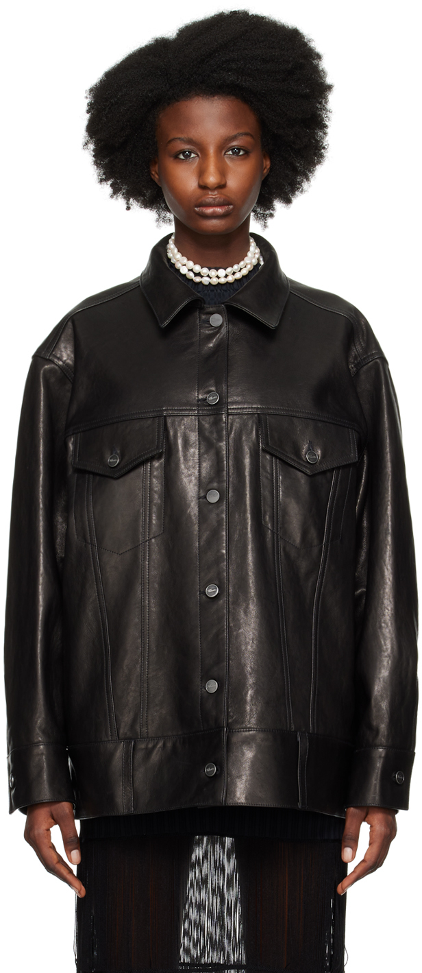 Shop Khaite Black 'the Grizzo' Leather Jacket In 200 Black