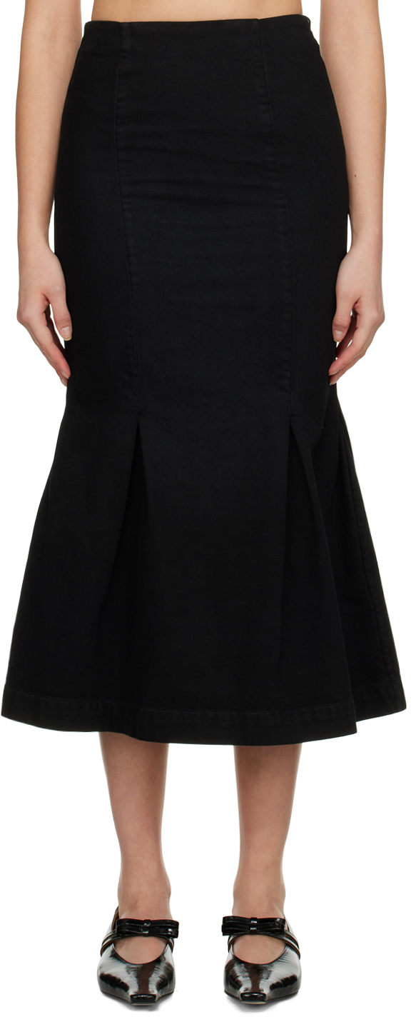 Shop Khaite Black 'the Levine' Midi Skirt In 092 Wilcox