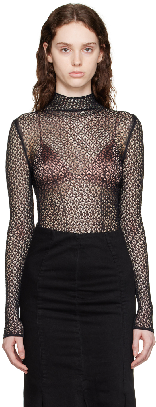 Khaite Fena Diamond-lace Bodysuit In Black
