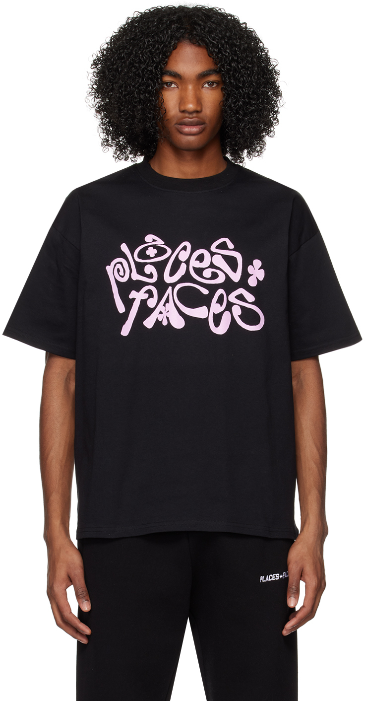 PLACES+FACES: Black Printed T-Shirt | SSENSE