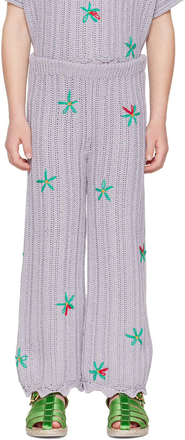 Maison Mangostan Kids Purple Embroidered Trousers In Lilac