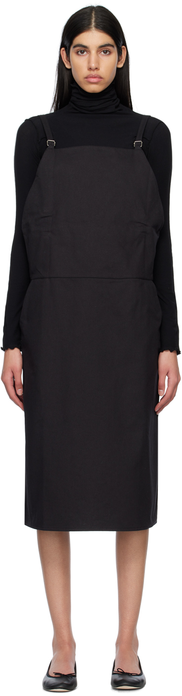 Baserange Black Long Strap Overall Midi Dress