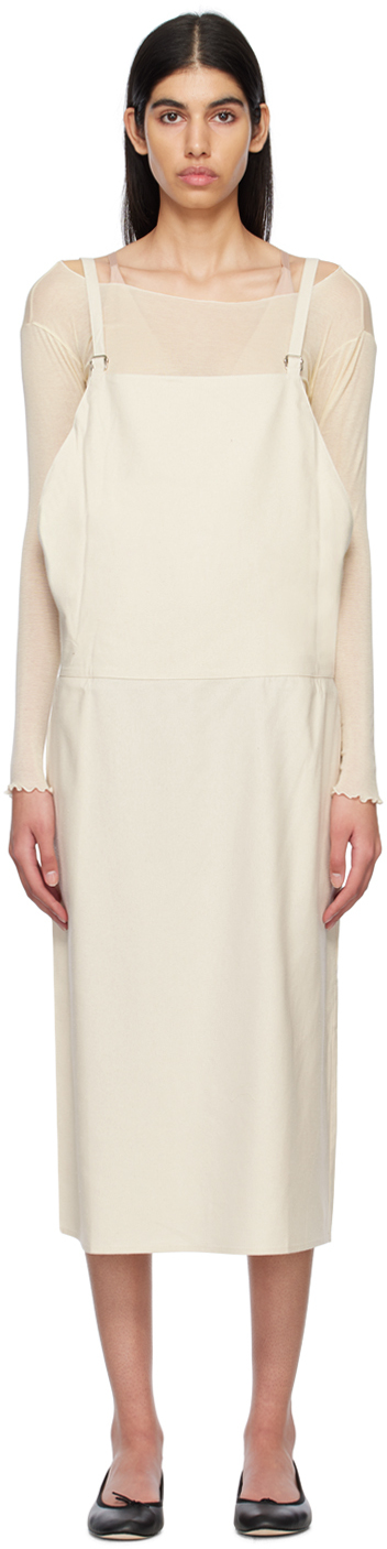 Baserange Off-white Long Strap Overall Midi Dress In Undyed