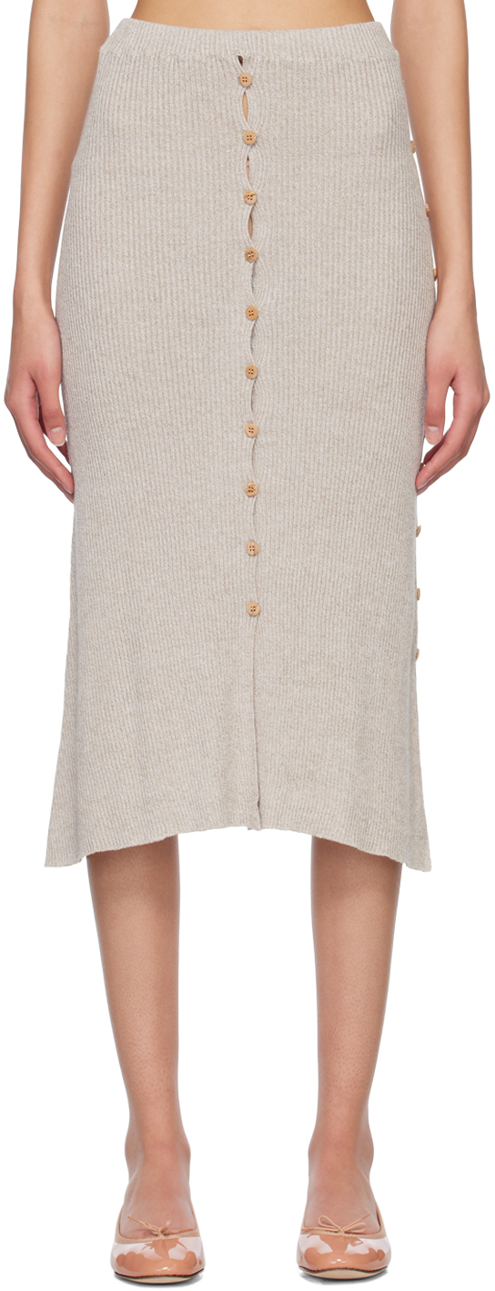 Baserange + Net Sustain Loulou Ribbed Linen-blend Jersey Skirt In Marron Melange