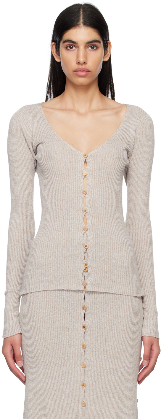 Baserange Gray Loulou Cardigan In Marron Melange | ModeSens