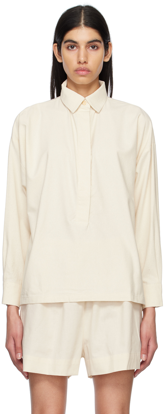 Baserange Stoa Half-button Silk Shirt In Neutrals