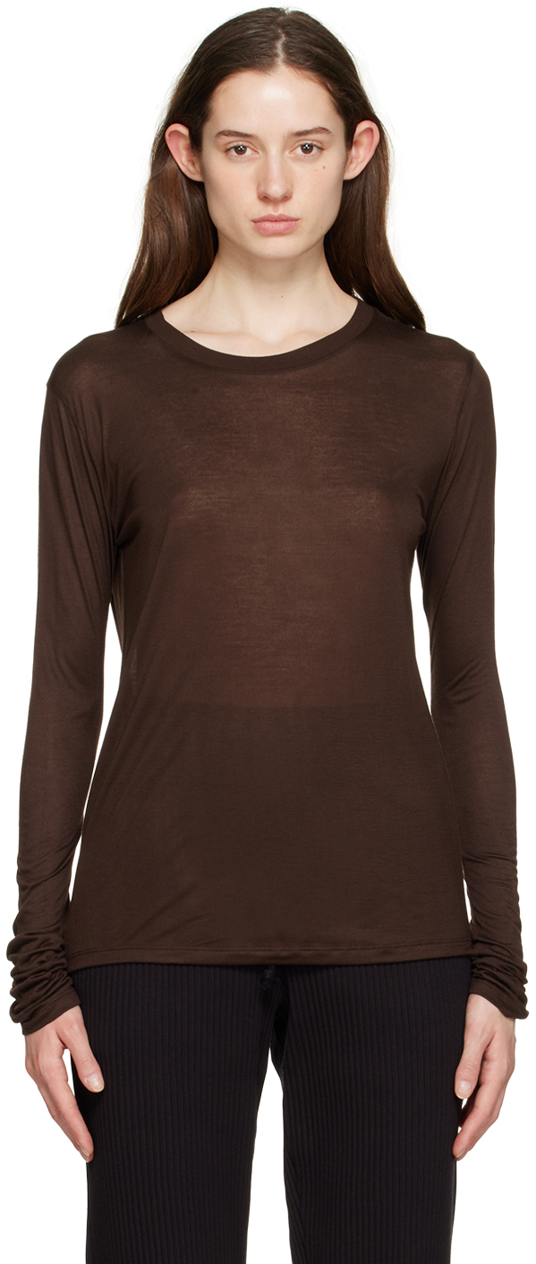 Baserange: Brown Crewneck Long Sleeve T-Shirt | SSENSE