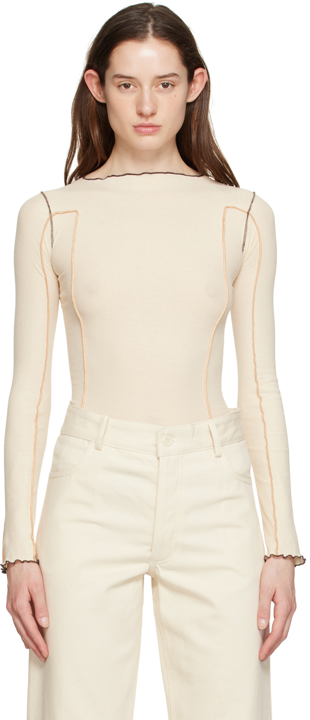 Baserange Fine-ribbed Long-sleeved T-shirt In Undyed With Contrast